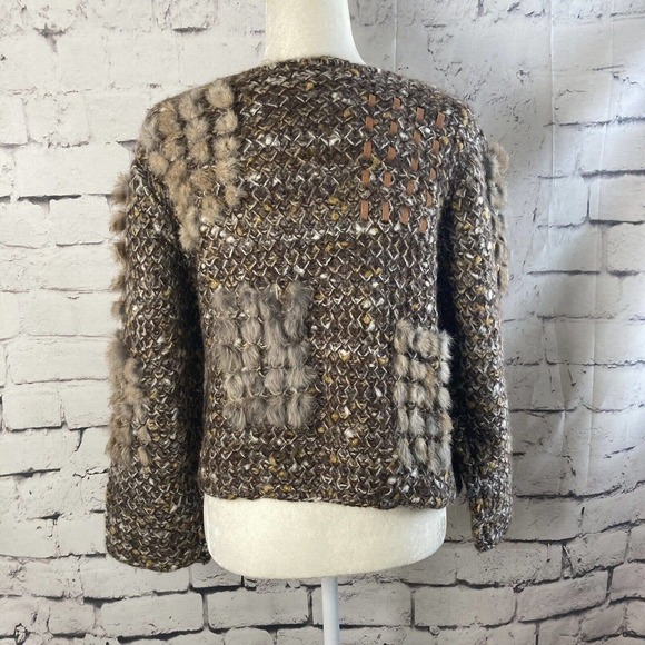 Nancy Bossio Vintage Hand Loomed Fur Wool Cardigan Brown Womens Size S/M - Picture 4 of 13